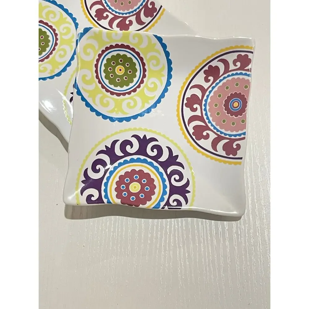 Set Of 2 222 Fifth Bright Suzani Fine China Dessert Plate, Appetizer plate